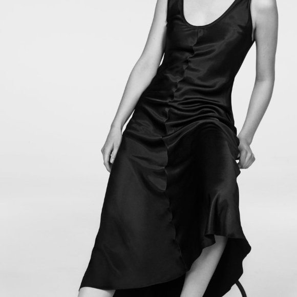 zara maxi dress satin ZARA NWT WOMAN $79 SS25 ZW COLLECTION SATIN EFFECT MAXI DRESS DARK NAVY 9763/987
